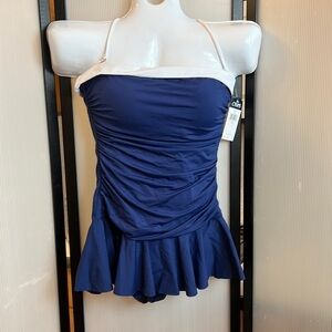 Chaps One piece Swimsuit. Blue with skirt.  Size 14.  Slimming Fit.